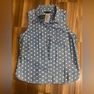 Tommy Hilfiger Blue Polka Dot Sleeveless Button Down Shirt